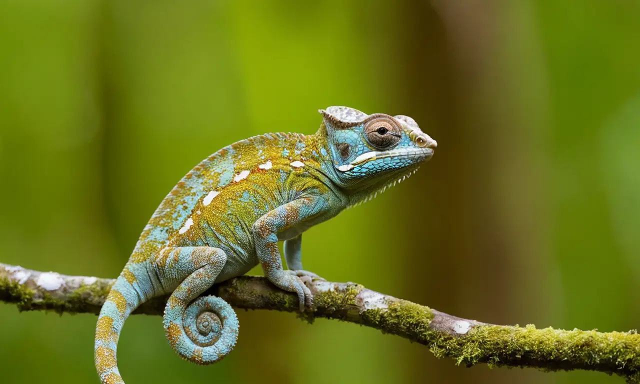 Chameleon camuflado en un hermoso bosque
