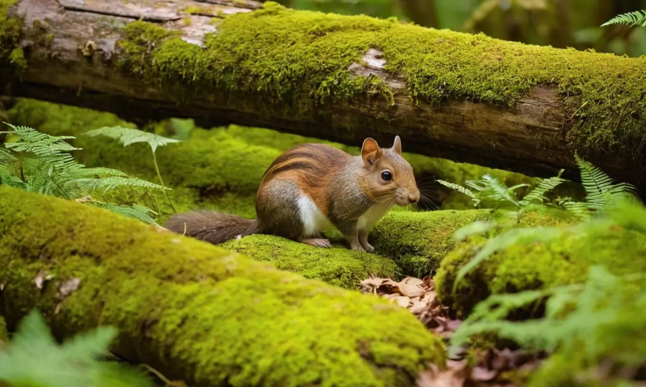 Un mamífero se camufla en un bosque