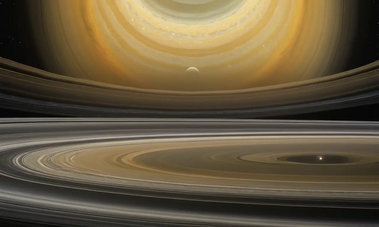 Saturno brilla con anillos y sombras etéreas