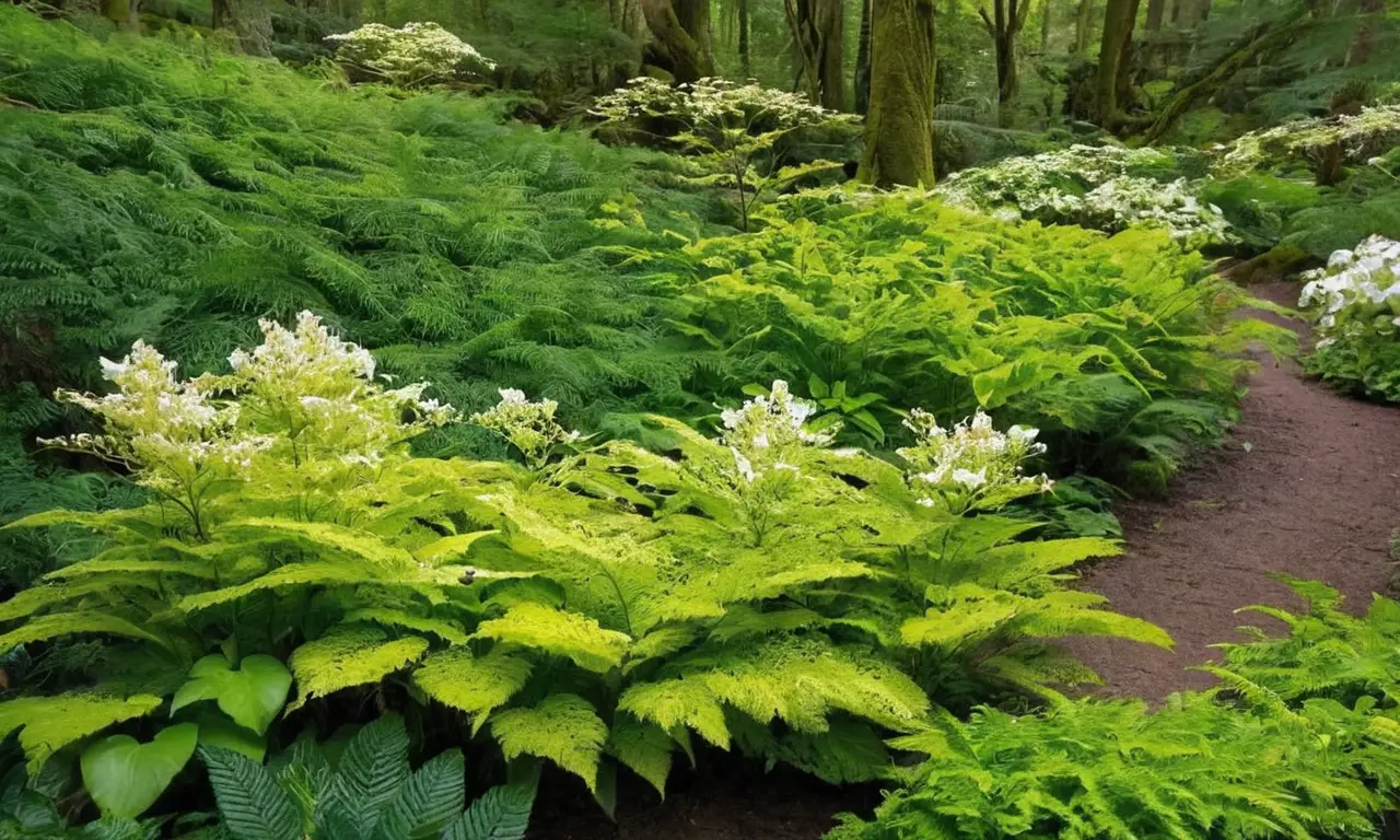 Follaje verde vibrante con luz suave y detalles