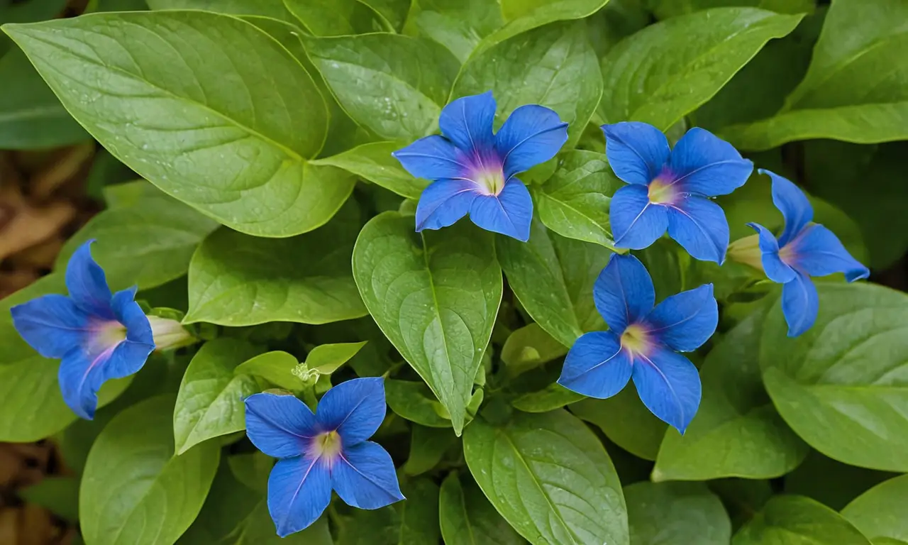 Flores azules brillantes en un jardín sereno
