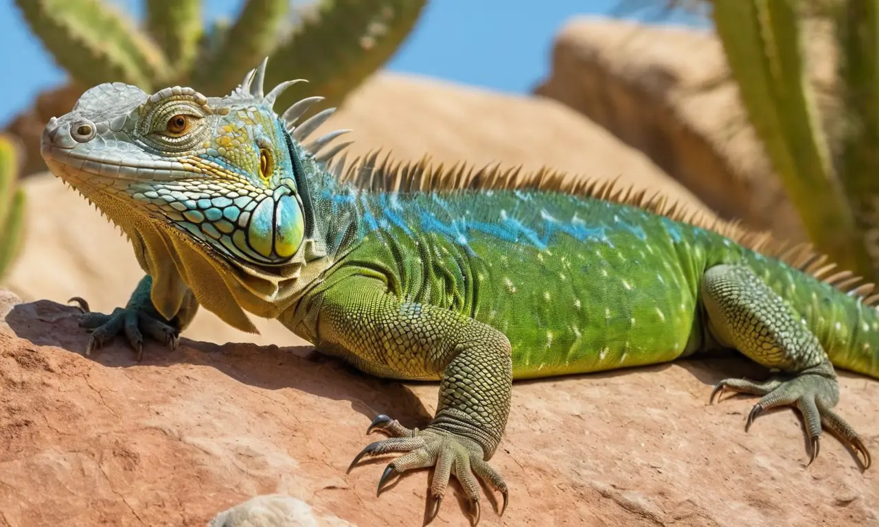 Iguana brillante en un desierto soleado