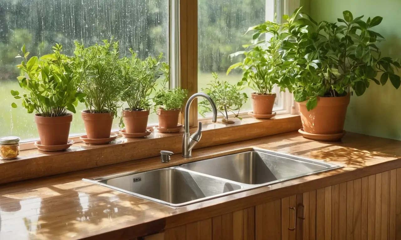 Cocina luminosa y organizada con plantas