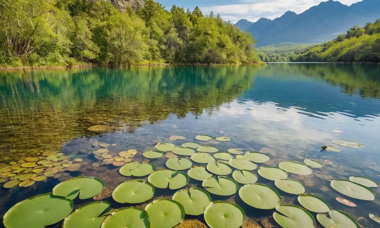 Lago sereno con colores vibrantes y tranquilidad