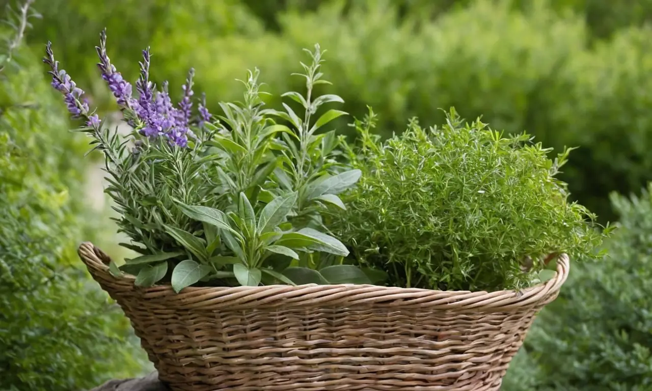 Naturaleza vibrante con hierbas y flores