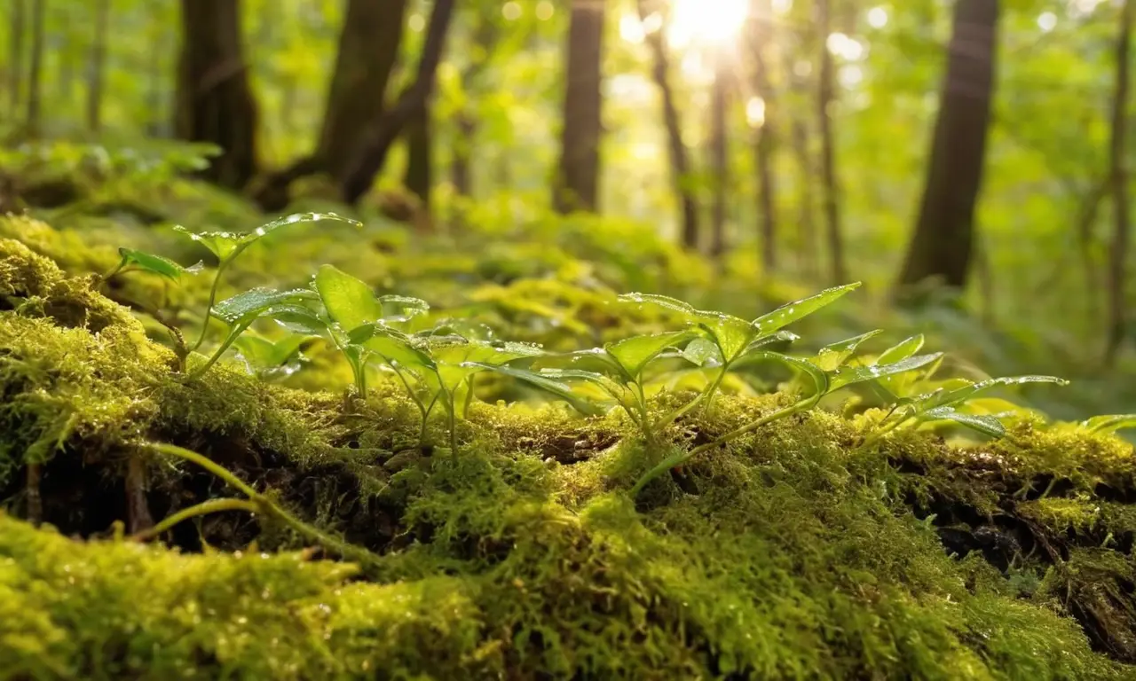 Bosque vibrante con luz y diversidad natural