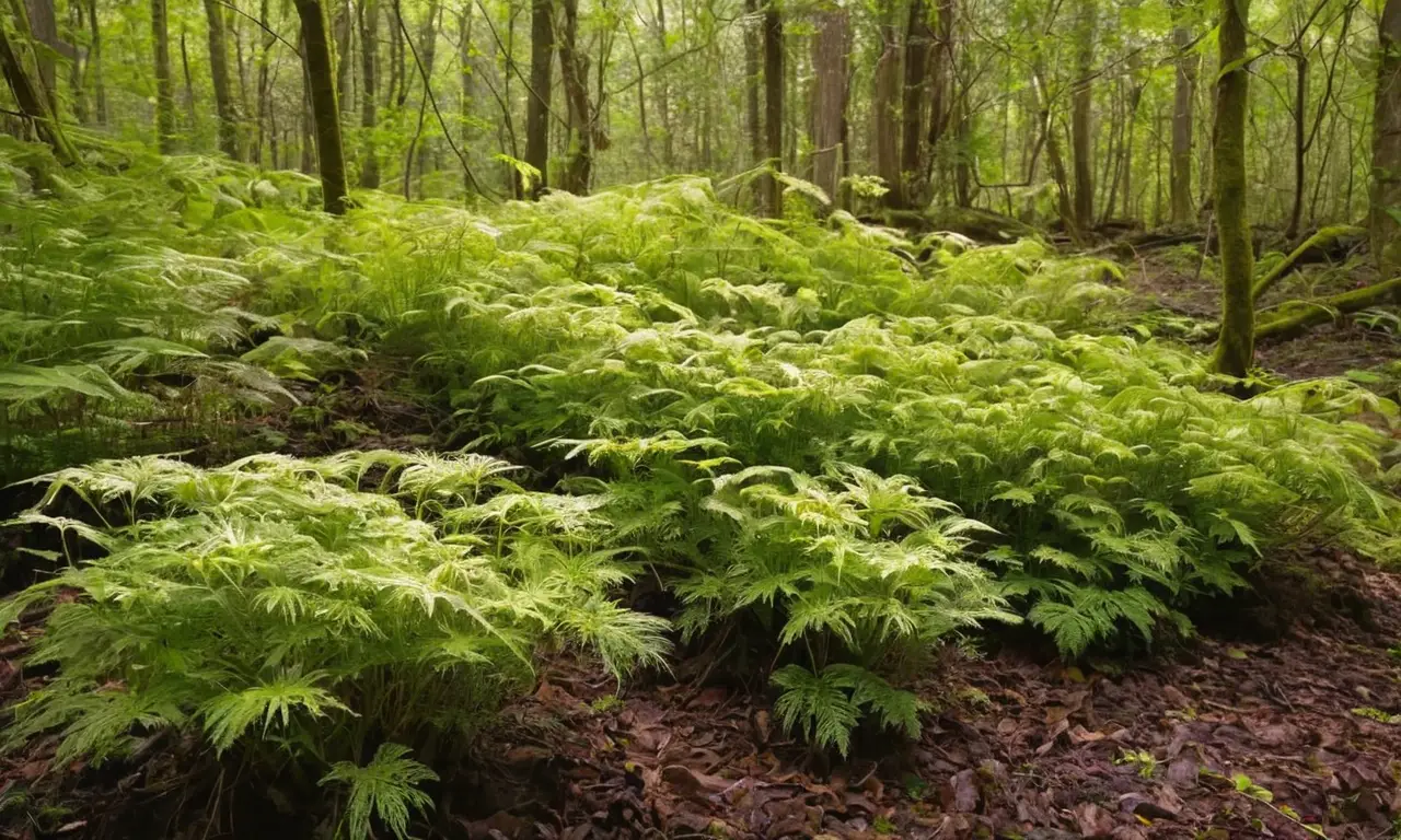 Bosque denso con plantas holoparásitas vibrantes