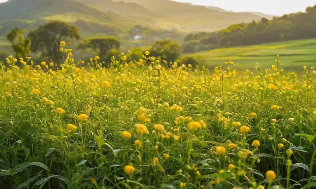 Campo verde con flores y biodiversidad vibrante