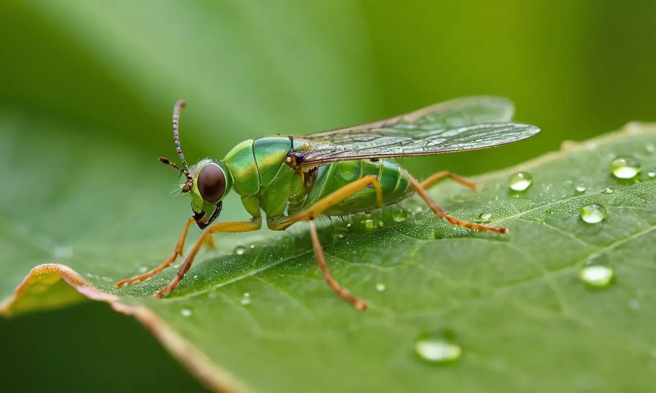 Insecto verde brillando sobre hoja texturizada