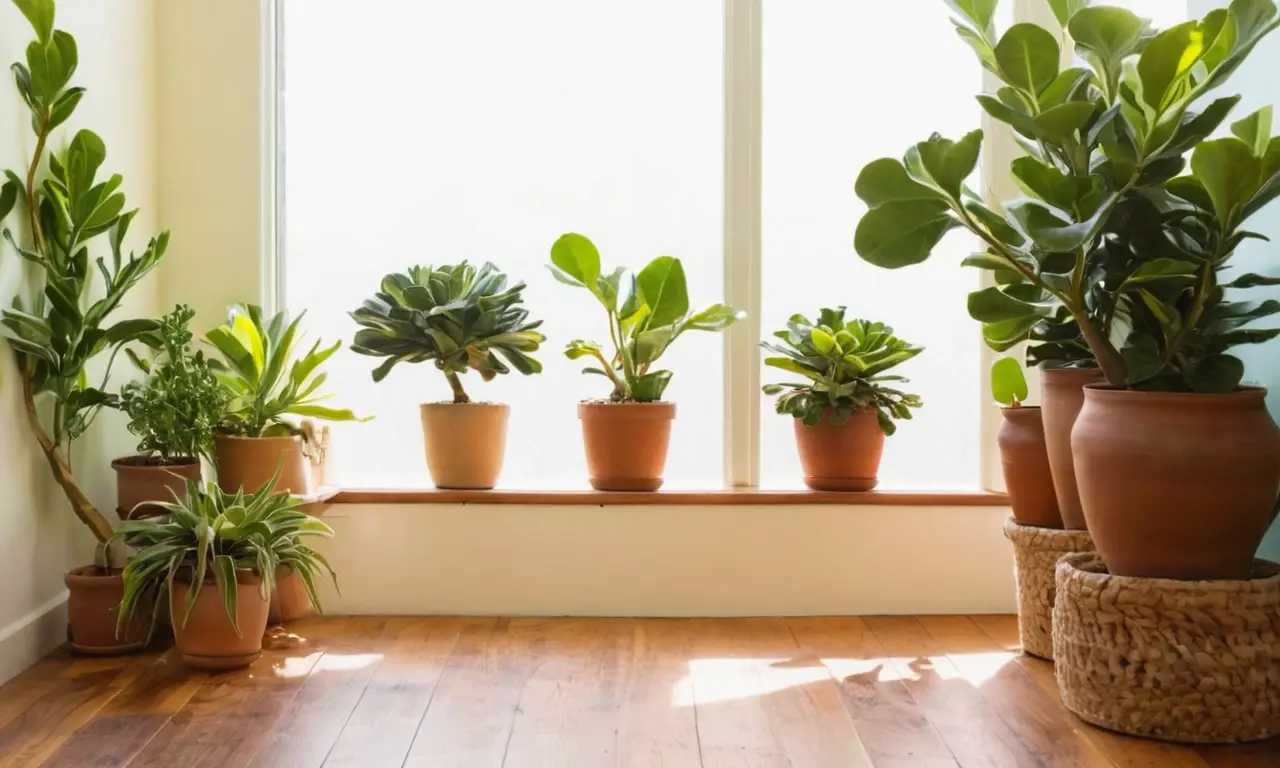Jardín interior vibrante con diversas plantas