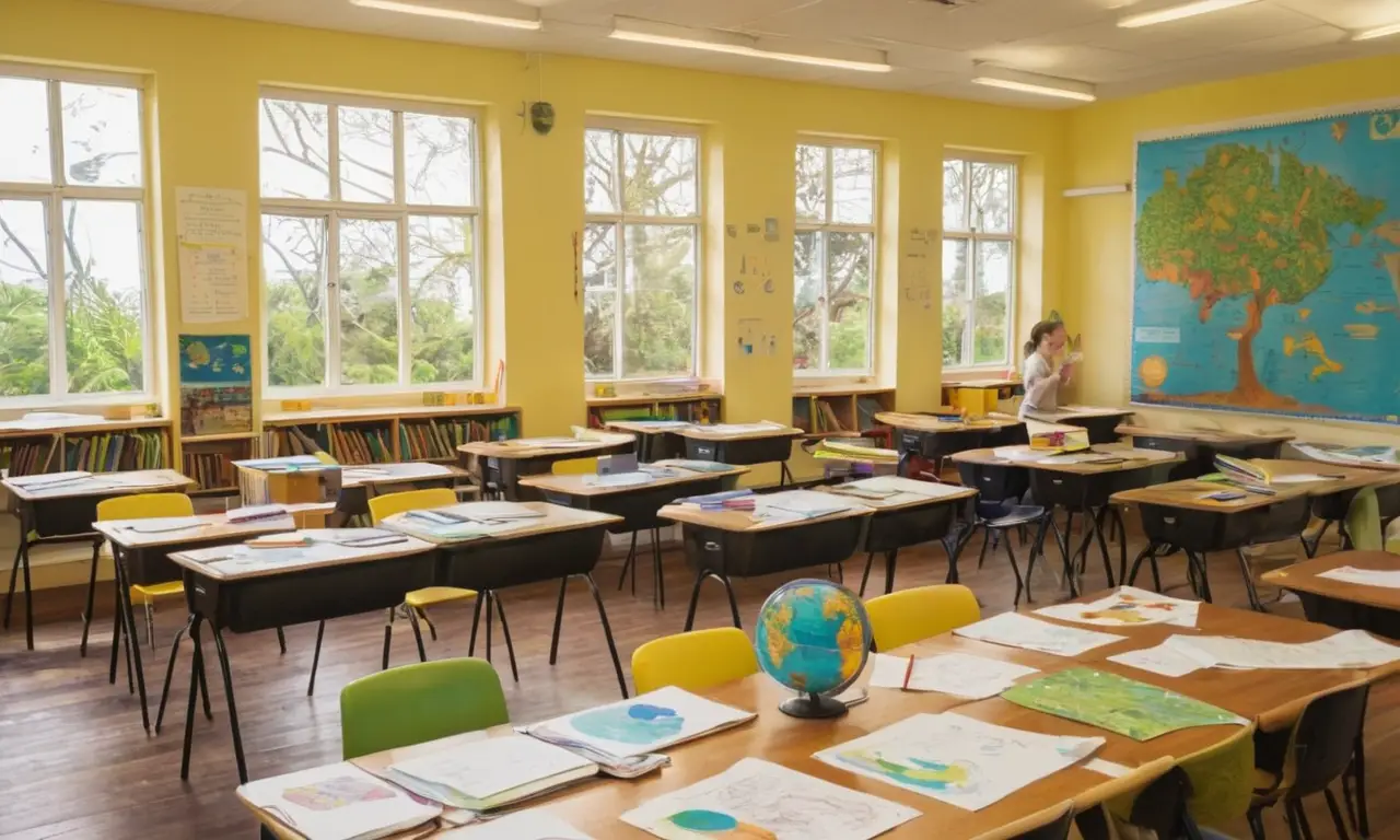 Aula iluminada enfocada en conciencia ambiental