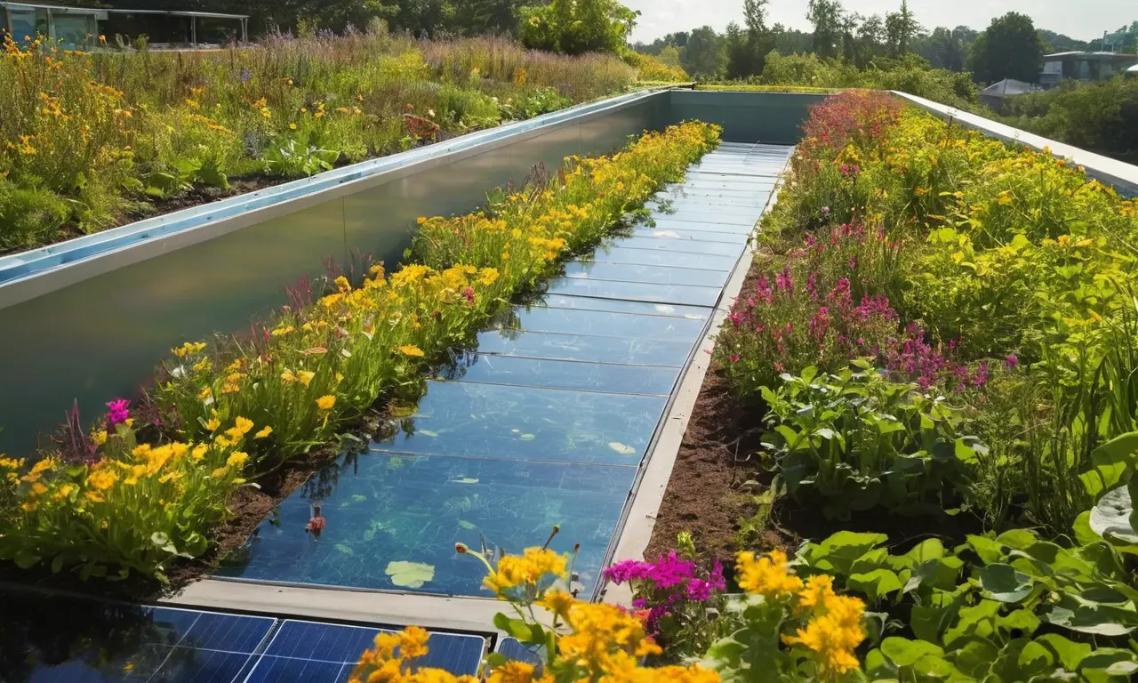 Paisaje vibrante con ecología, tecnología y vida
