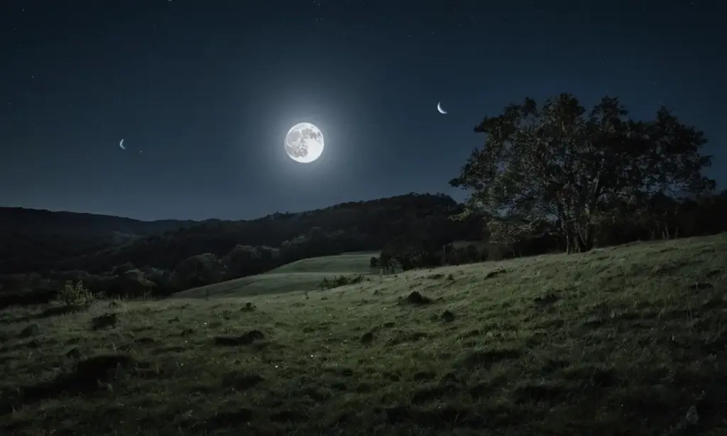 Noche estrellada con la luna y niños
