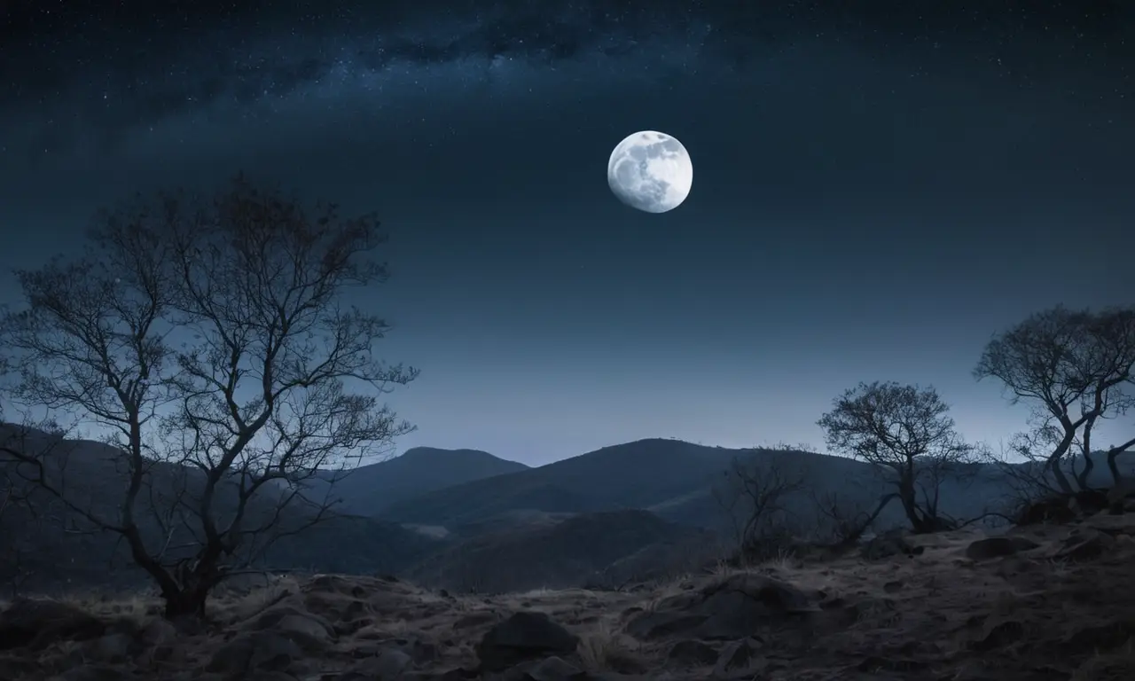 Noche serena con luna y estrellas brillantes