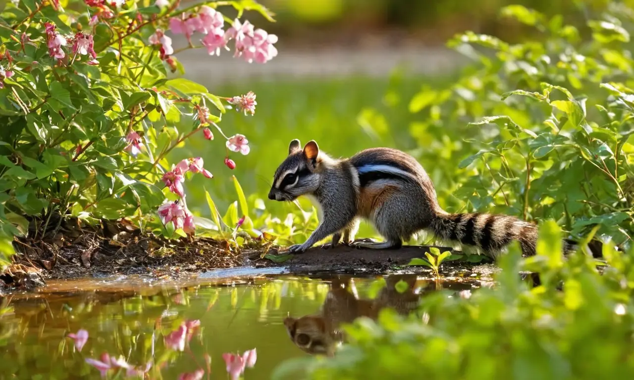 Parque vibrante con vida silvestre y flores