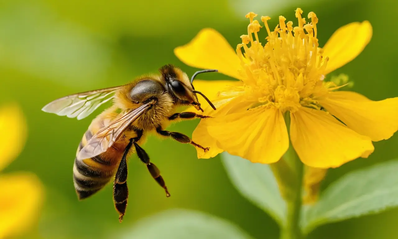 Abeja en flor destaca belleza natural