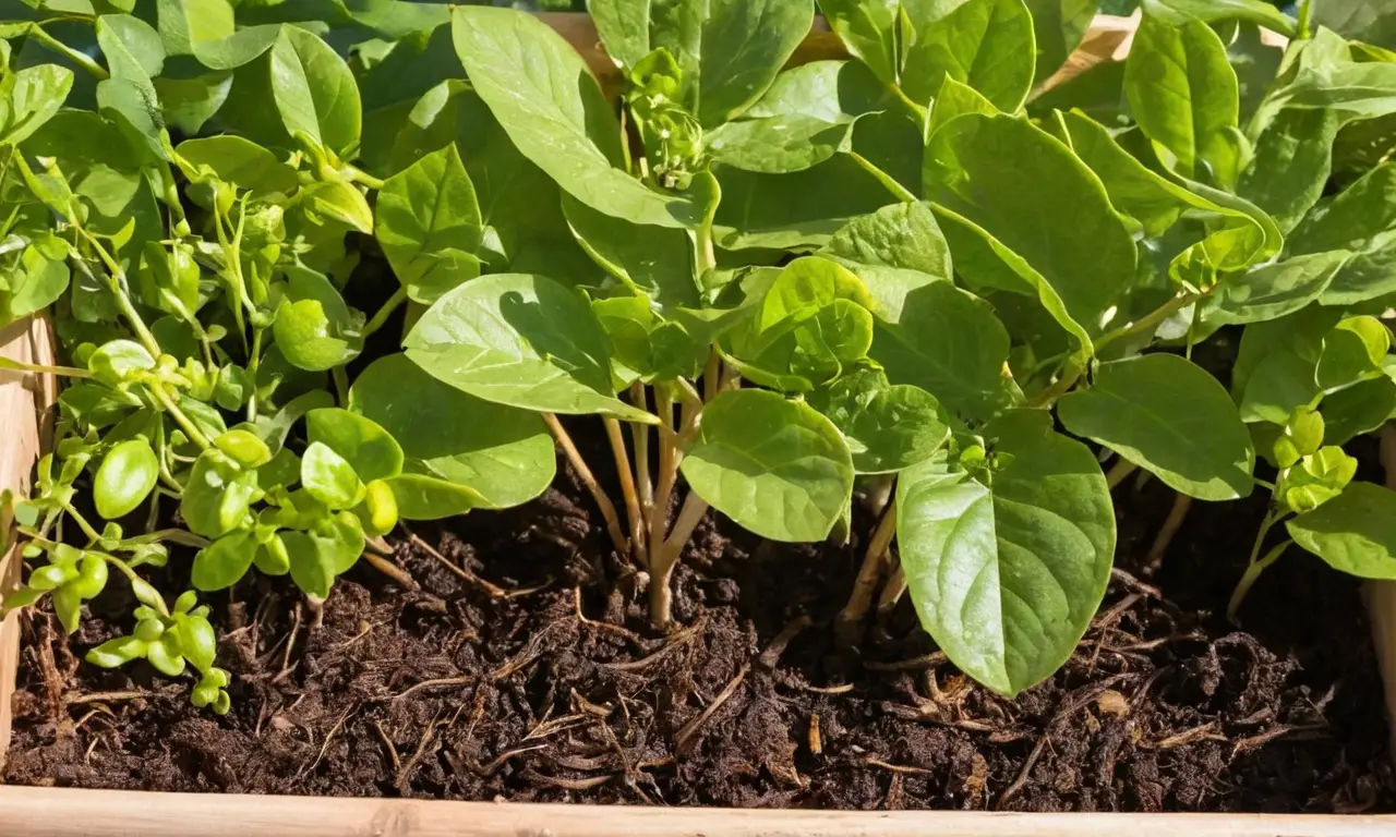 Compost oscuro y vivo en caja de madera