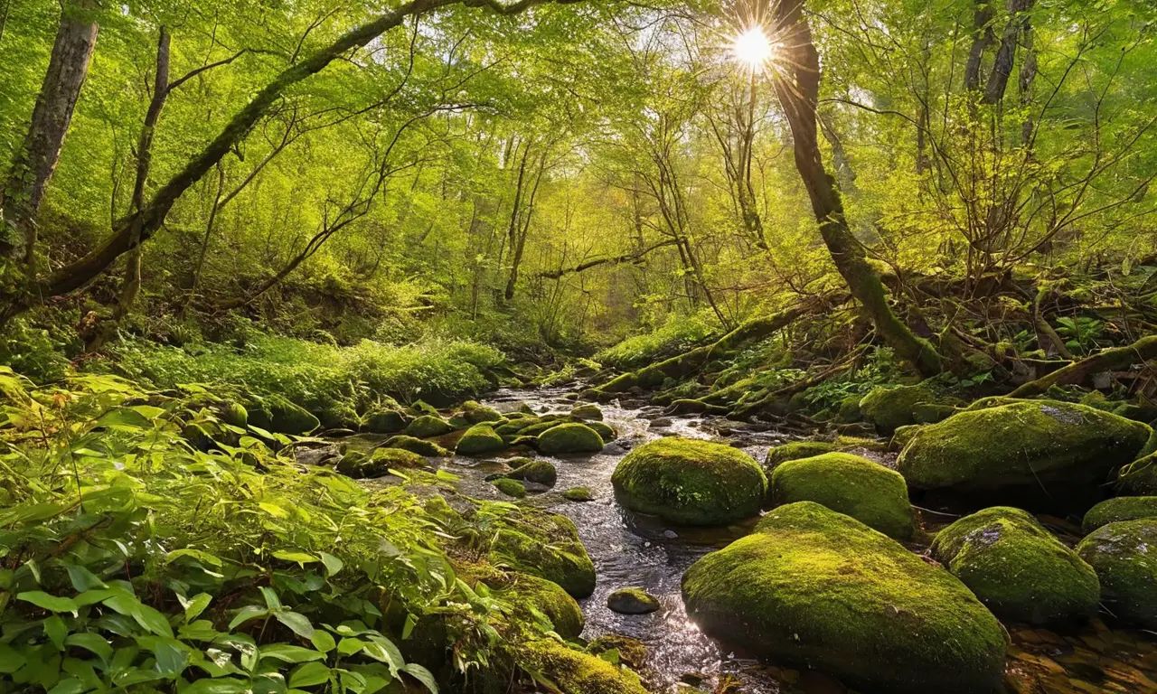 Naturaleza vibrante y luminosa en el bosque