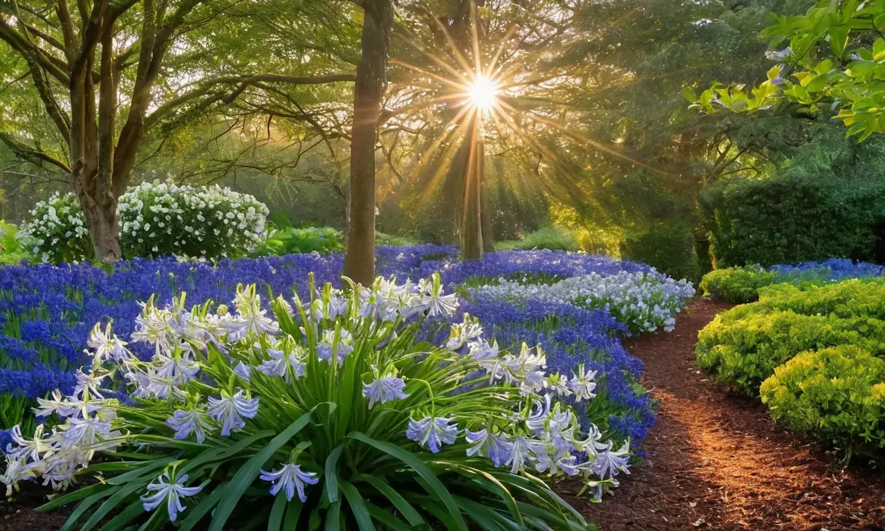 Flores de agapanto vibrantes en un jardín