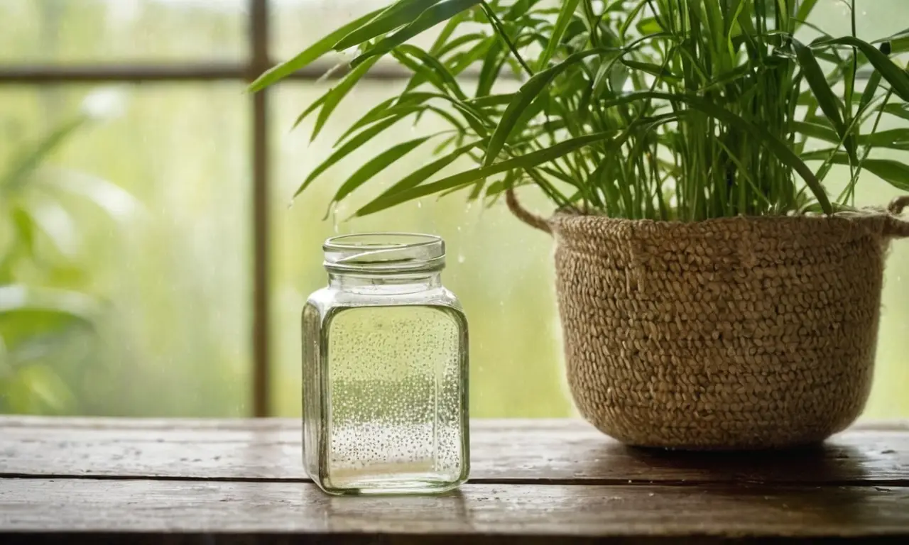 Botella de agua de arroz sobre mesa