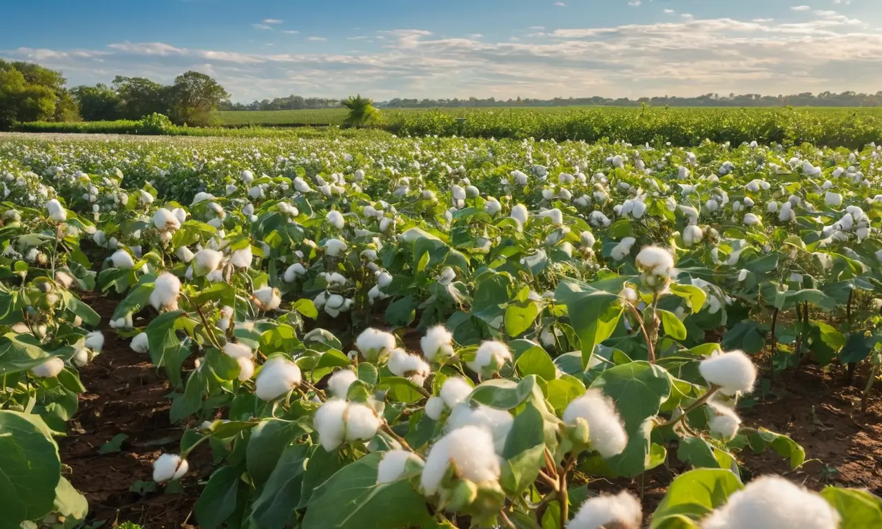 Campo de algodón vibrante y trabajo campesino