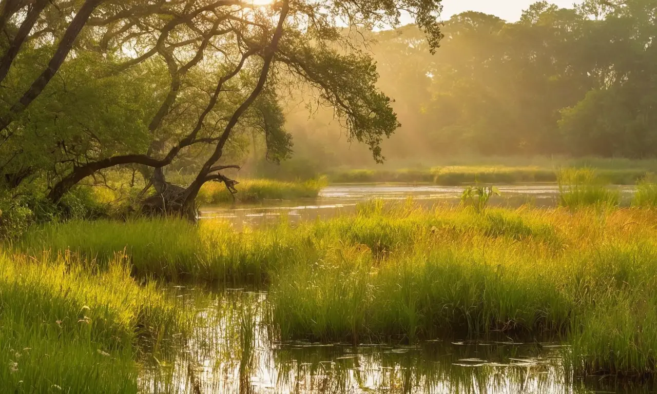 Paisaje sereno de humedales con biodiversidad