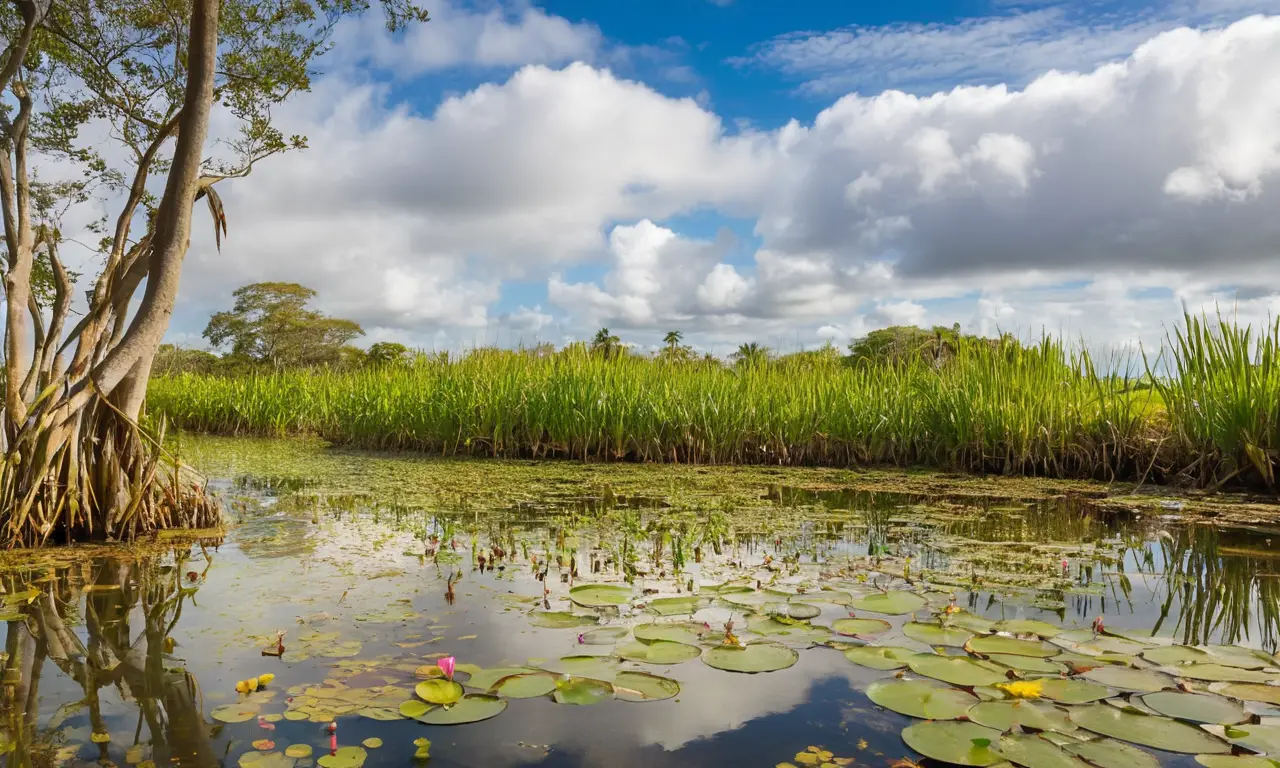Laguna vibrante llena de vida y movimiento