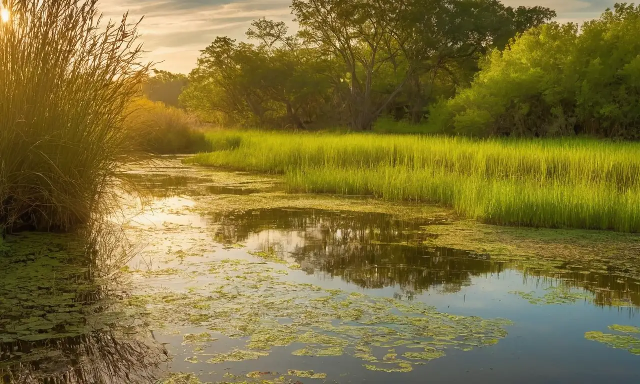 Ecosistema vibrante de agua y vegetación
