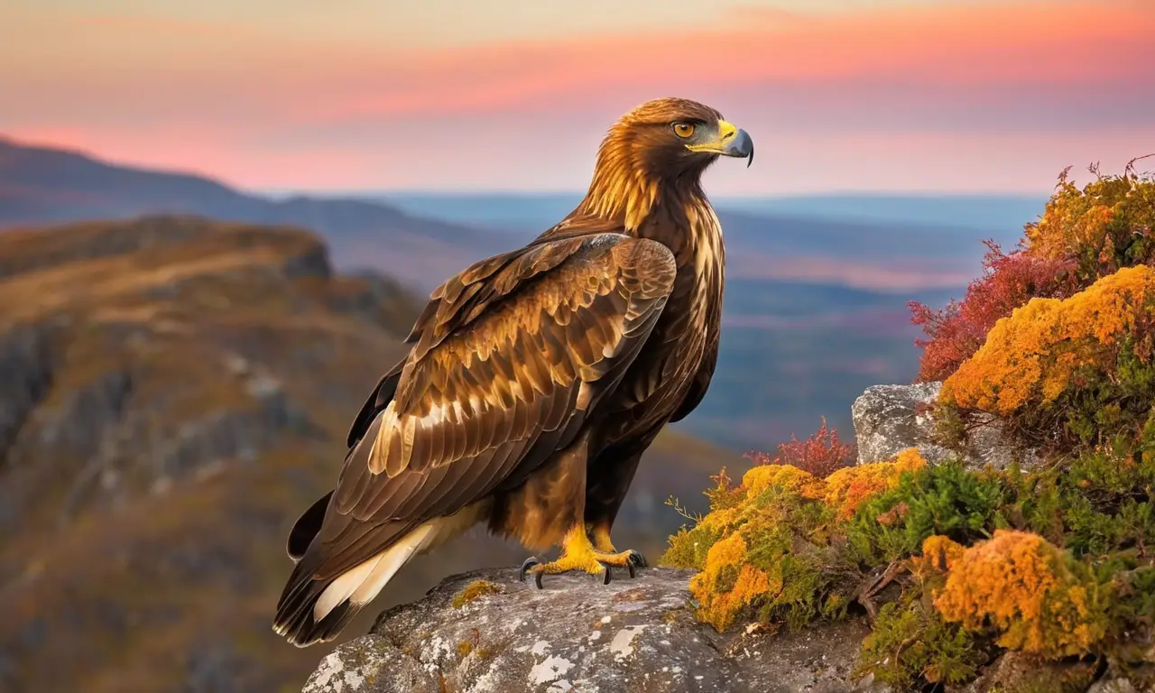 Águila dorada en acantilado al atardecer