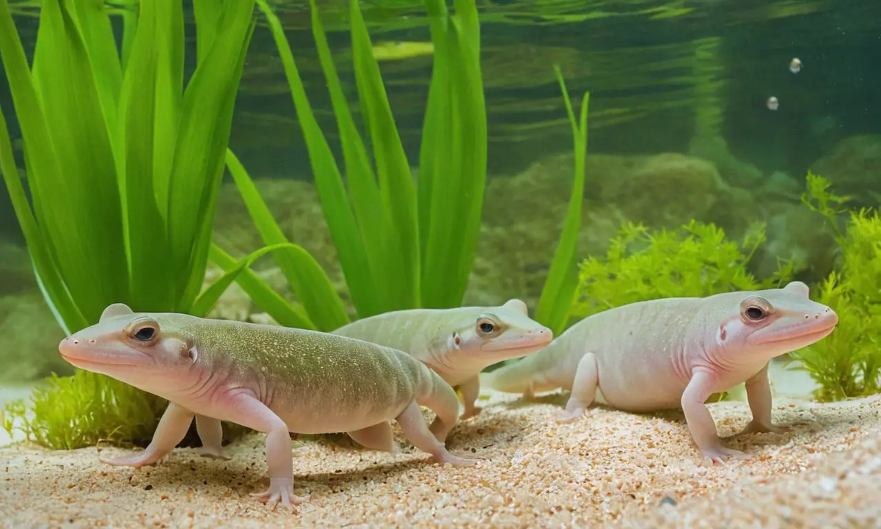 Axolotls nadan en un entorno acuático sereno