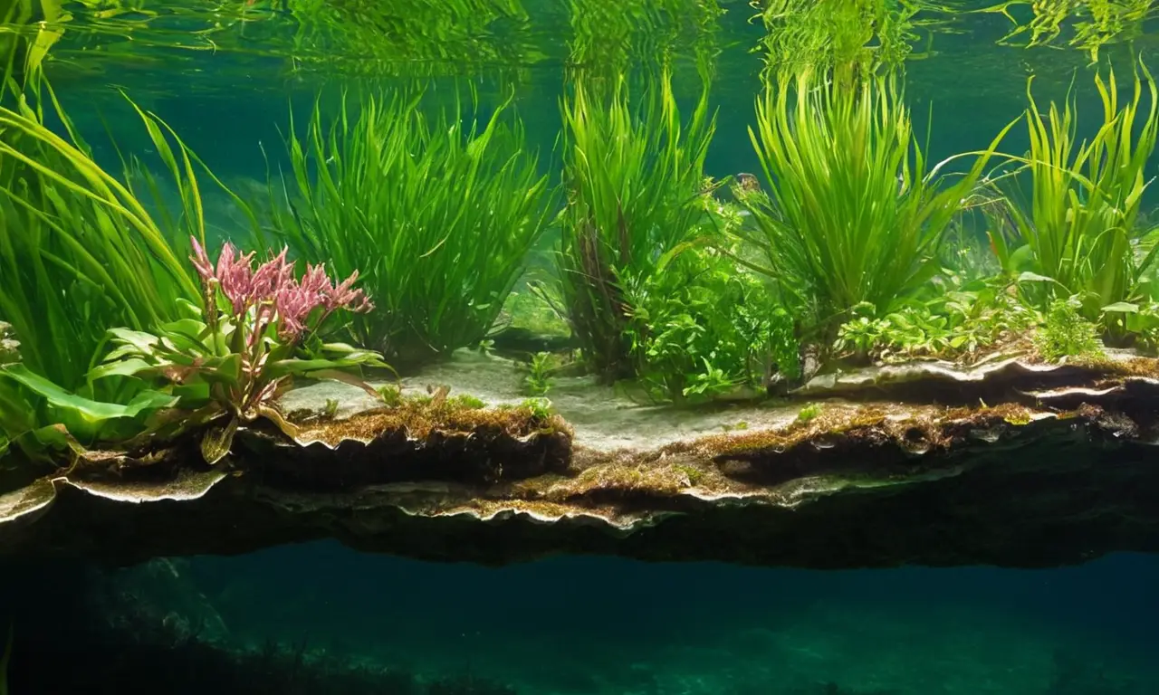 Hábitat acuático vibrante y sereno con ajolotes