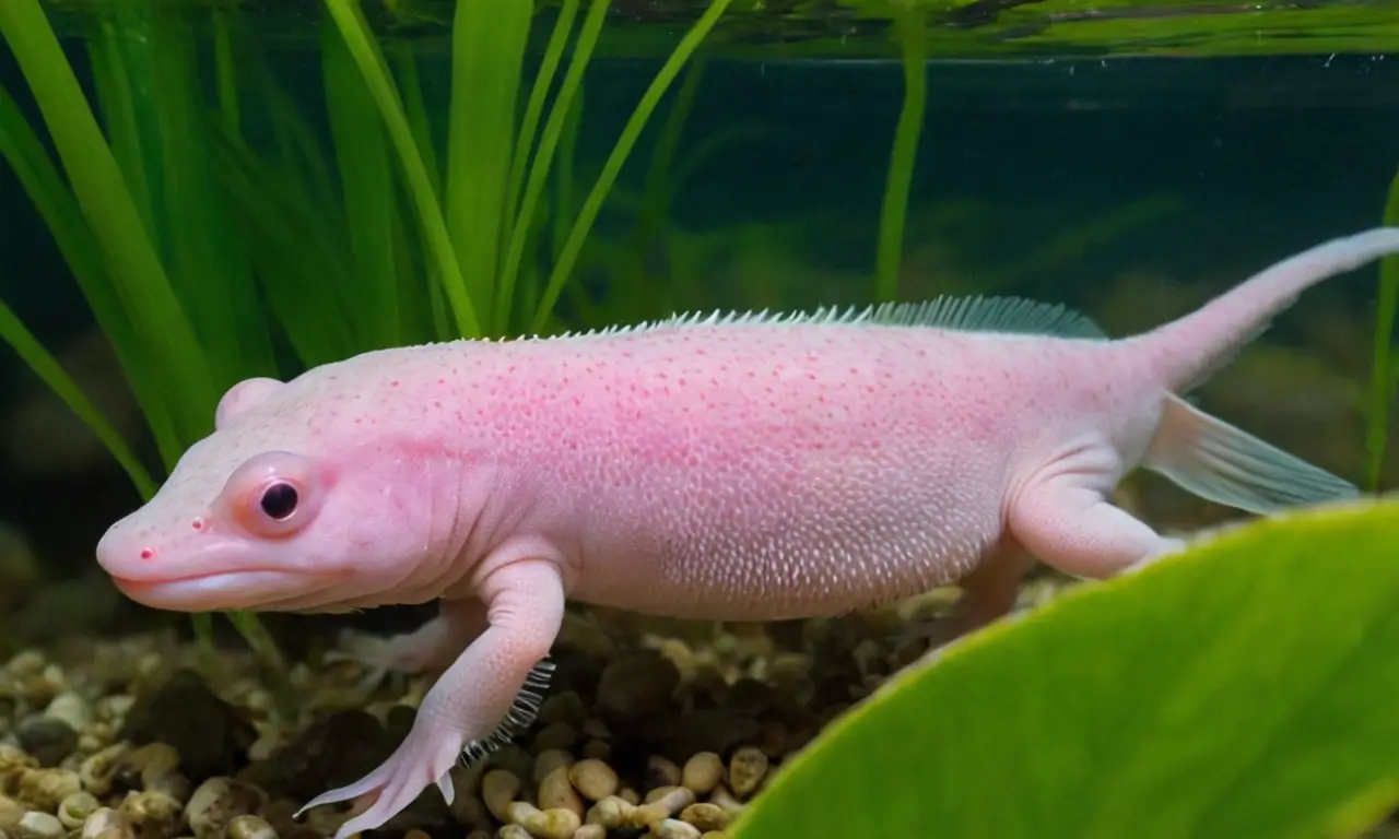Axolote sonriente en un entorno sereno
