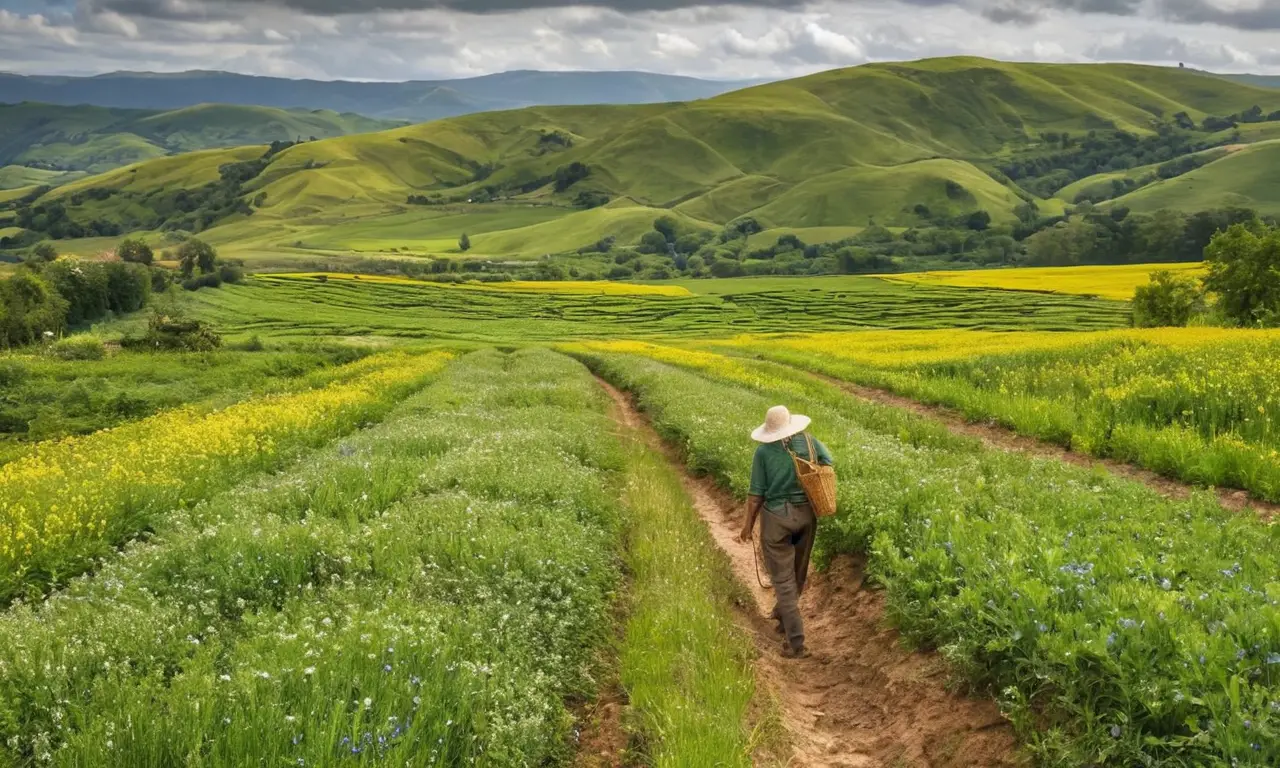 Campo verde con agricultura y naturaleza armoniosa