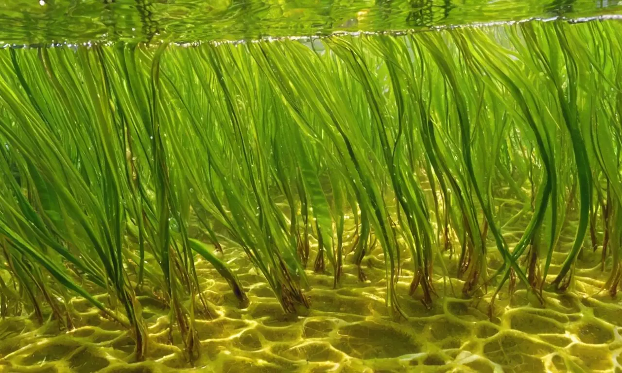 Algas verdes vibrantes en un entorno marino