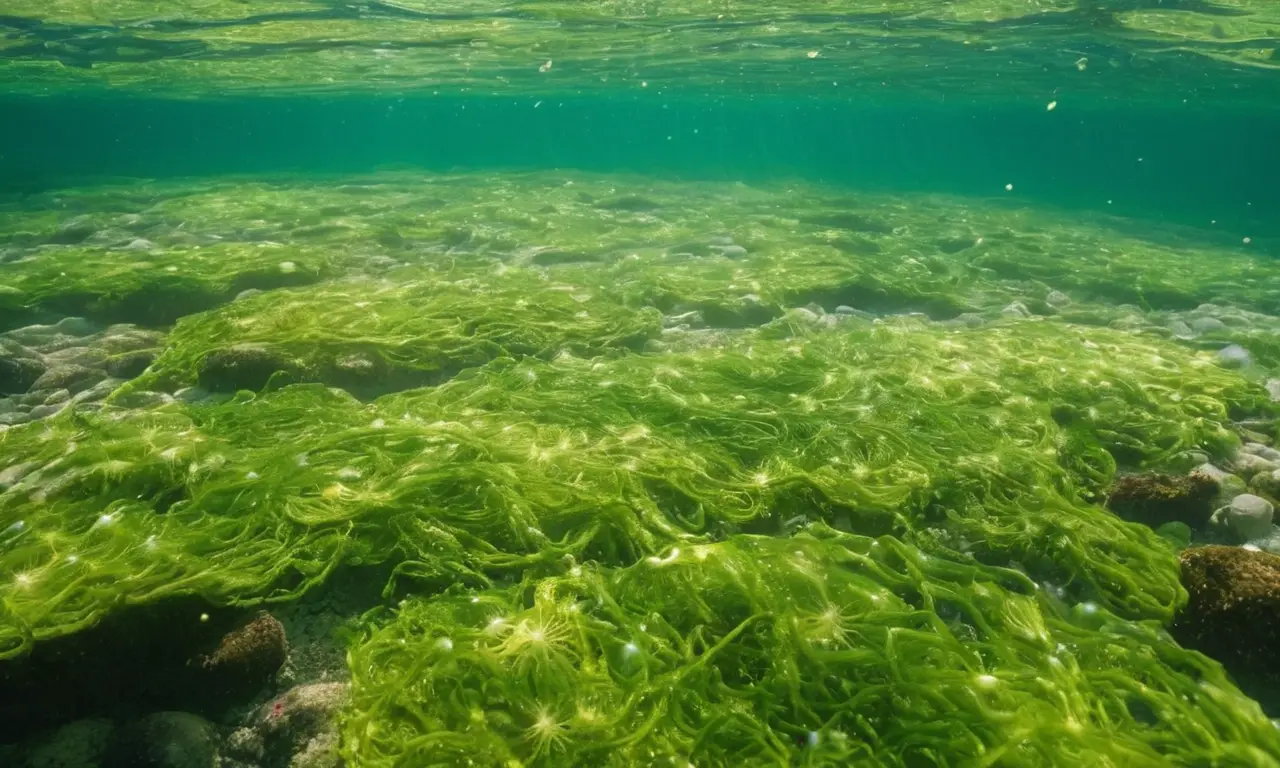 Alga verde crea un ecosistema submarino sereno