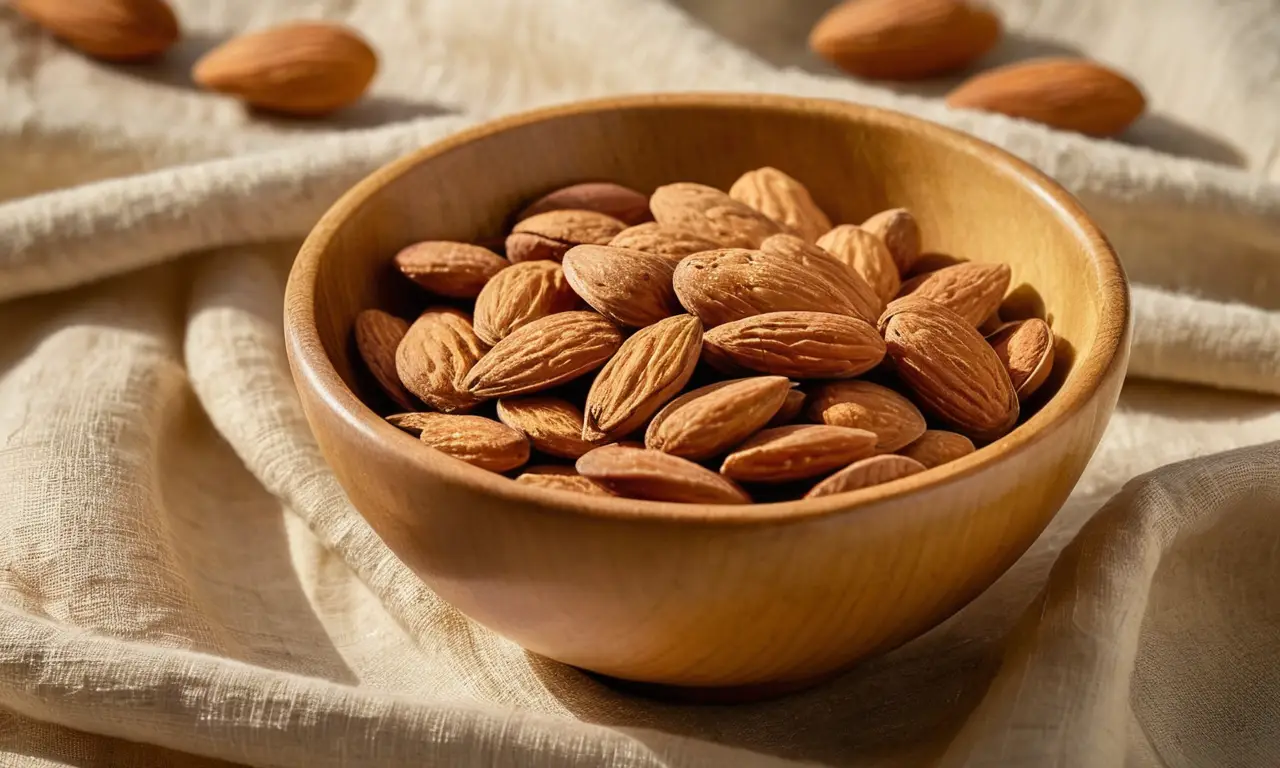 Tazón de almendras resplandecientes y naturales