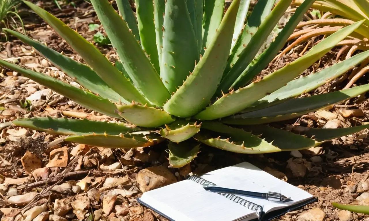 Jardín iluminado con Aloe vera cuidada