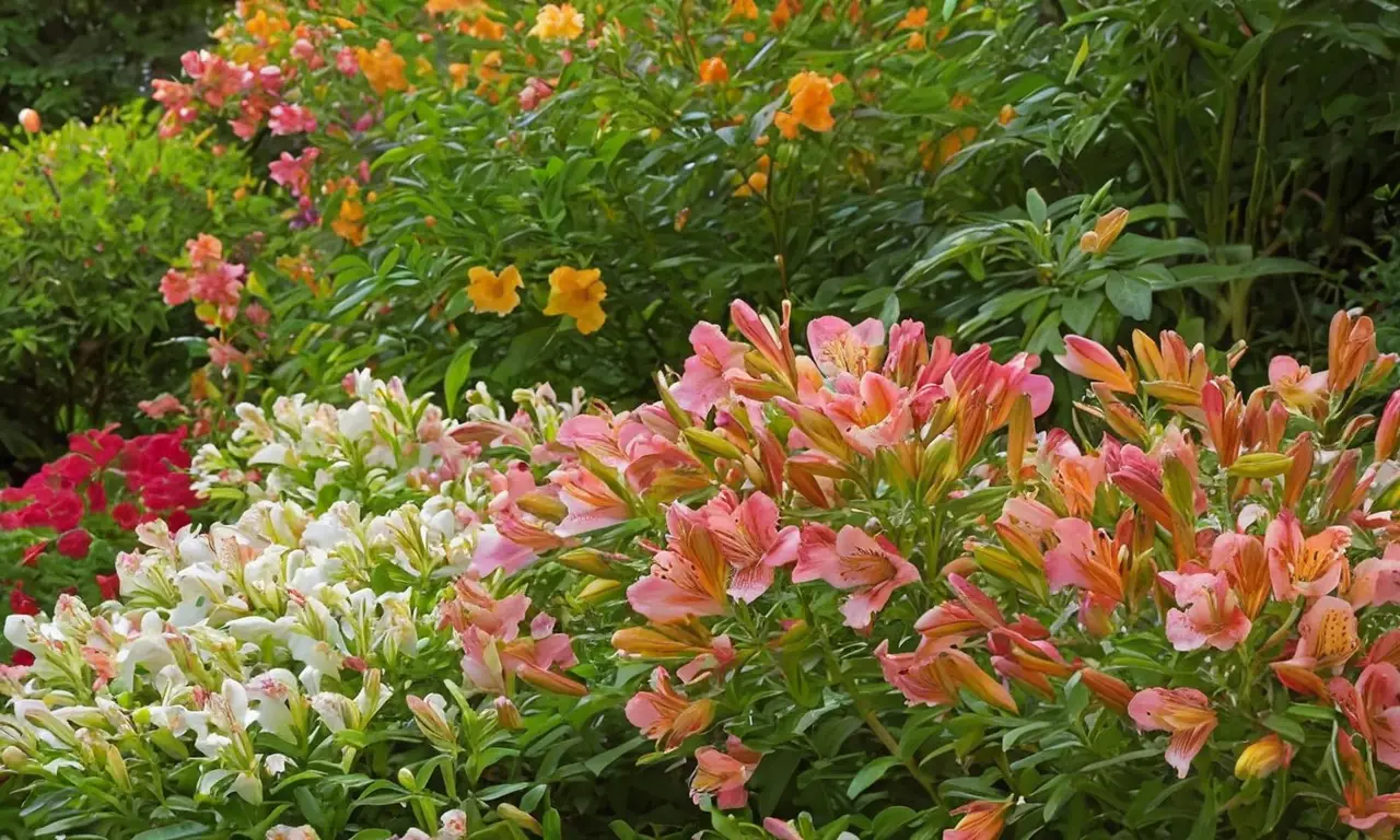 Jardín vibrante con flores Alstroemeria en plena flor