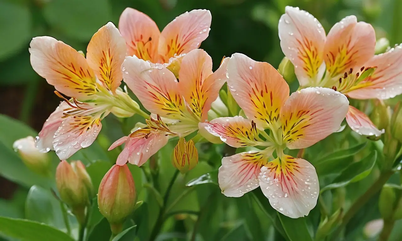 Hermosas flores Alstroemeria en un jardín sereno