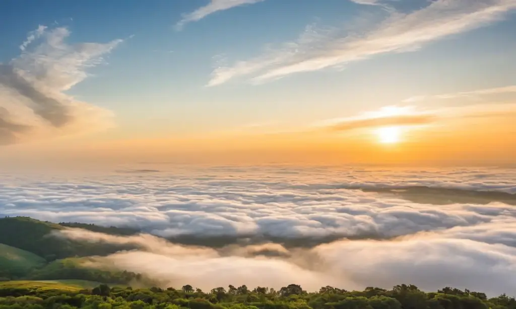 Cielo sereno con nubes y paisajes verdes