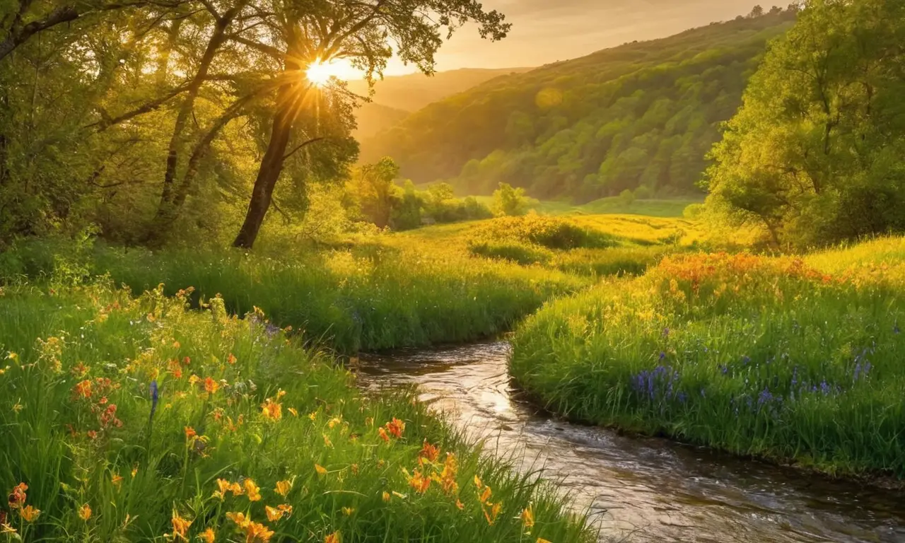 Naturaleza vibrante y tranquila al atardecer