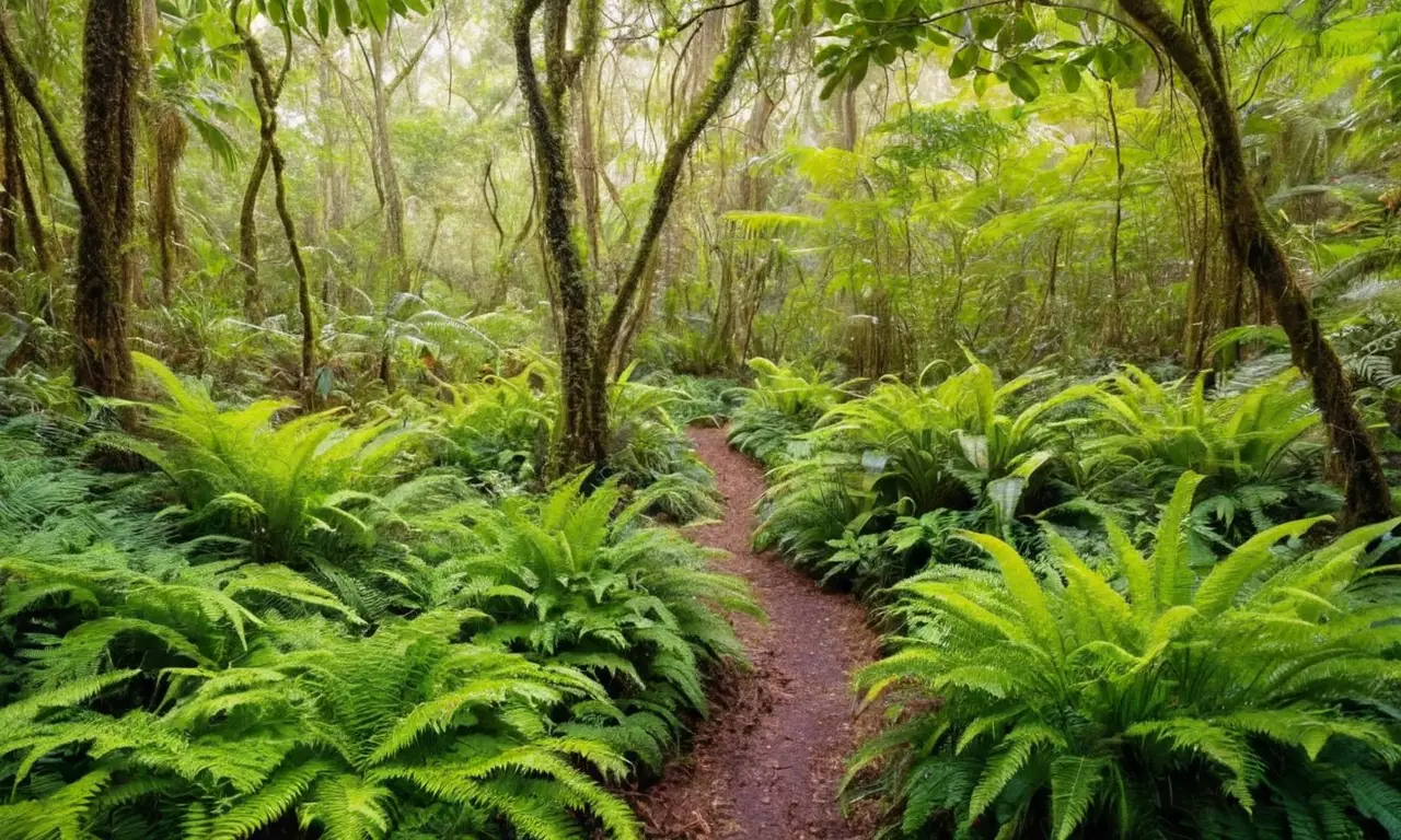 Bosque vibrante y diverso con luz filtrada