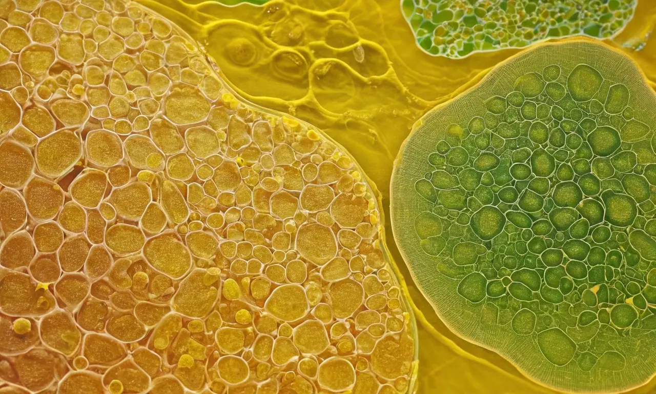 Célula vegetal con amilo y cloroplastos visibles