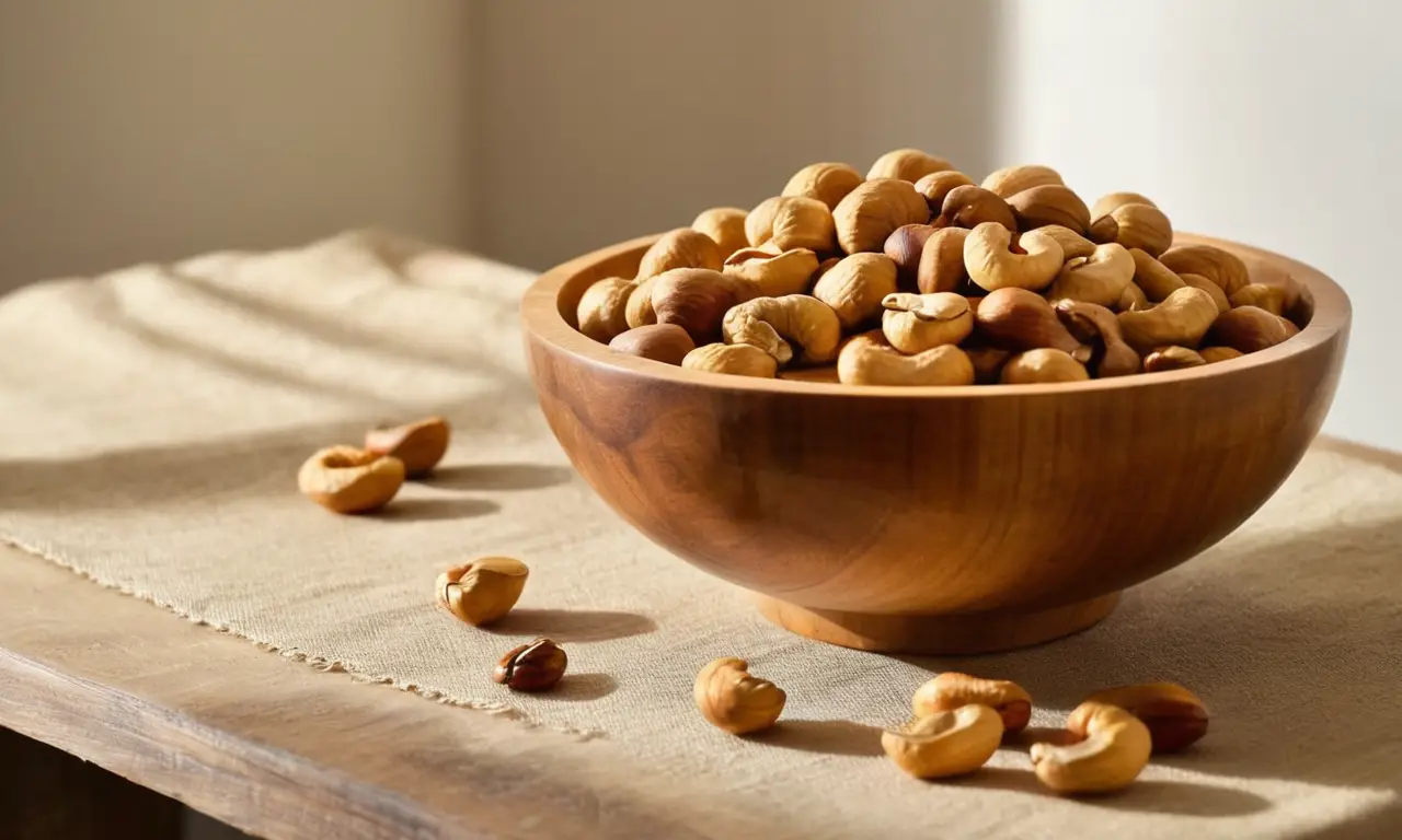 Tazón de anacardos brilla bajo la luz