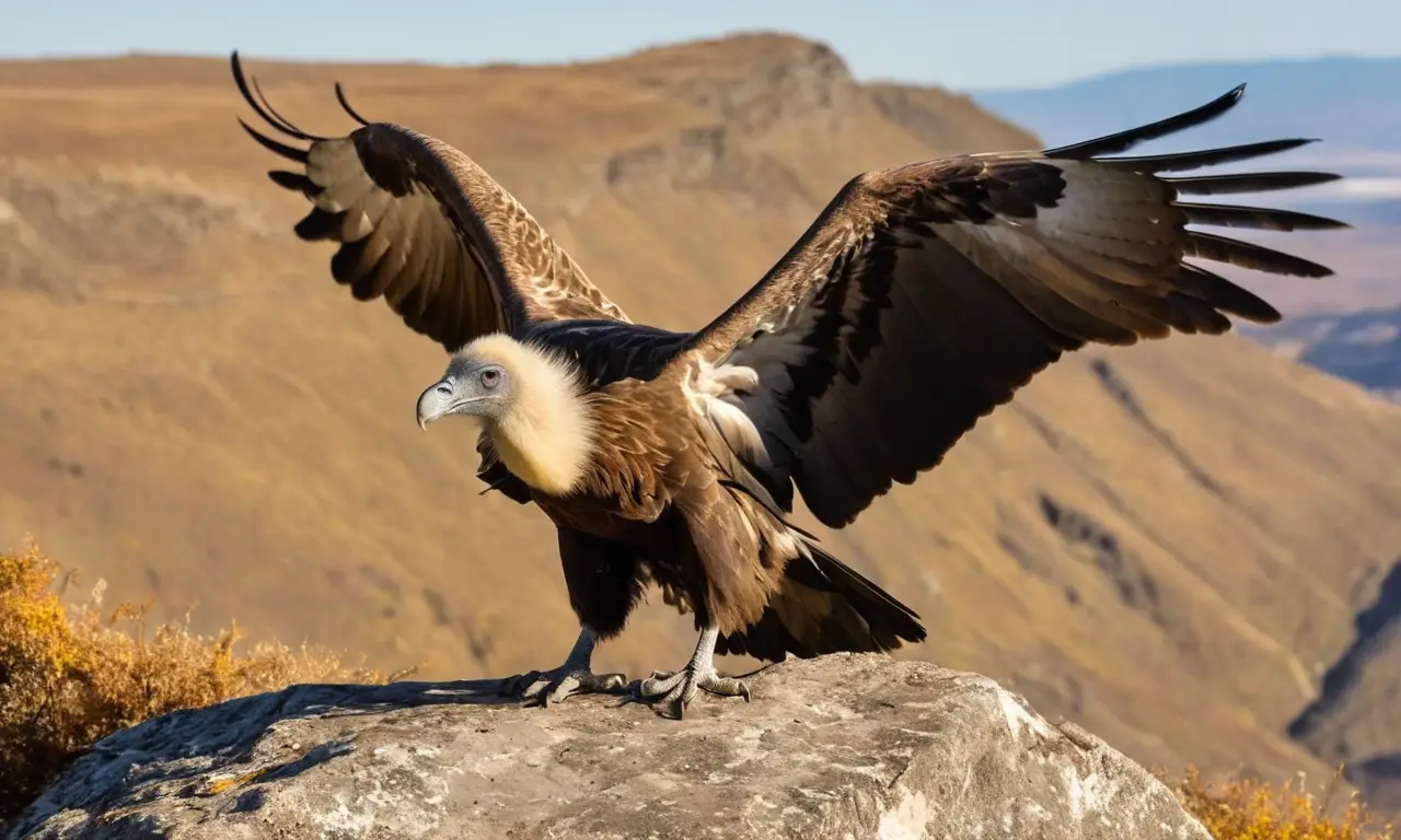 Un buitre observa en un paisaje salvaje