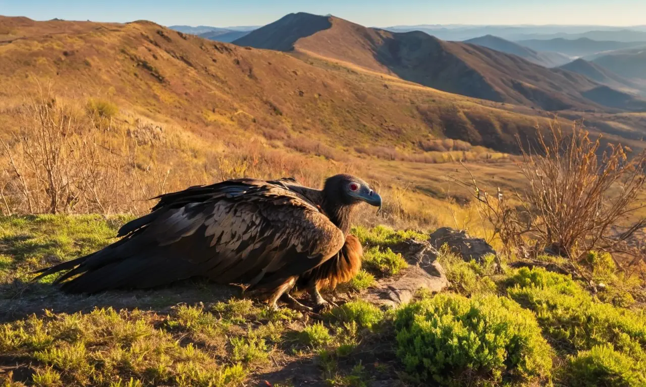 Paisaje soleado con fauna y carroña