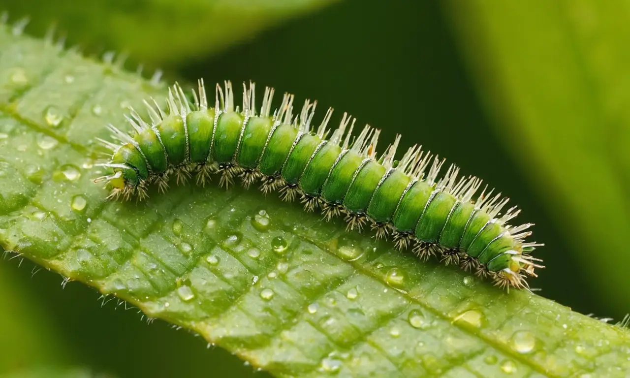 Oruga verde vibrante bajo luz natural