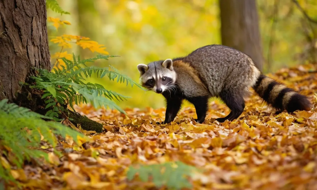 Rincón forestal con raccoons y coati juguetones