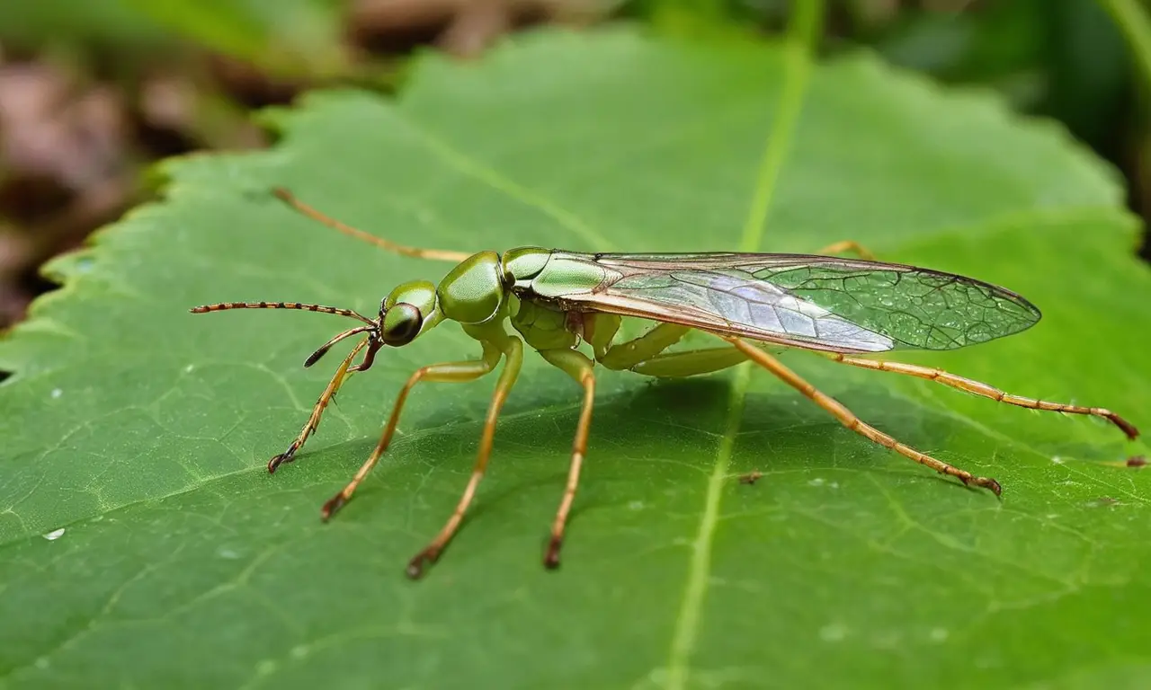 Insecto inerte sobre una hoja verde