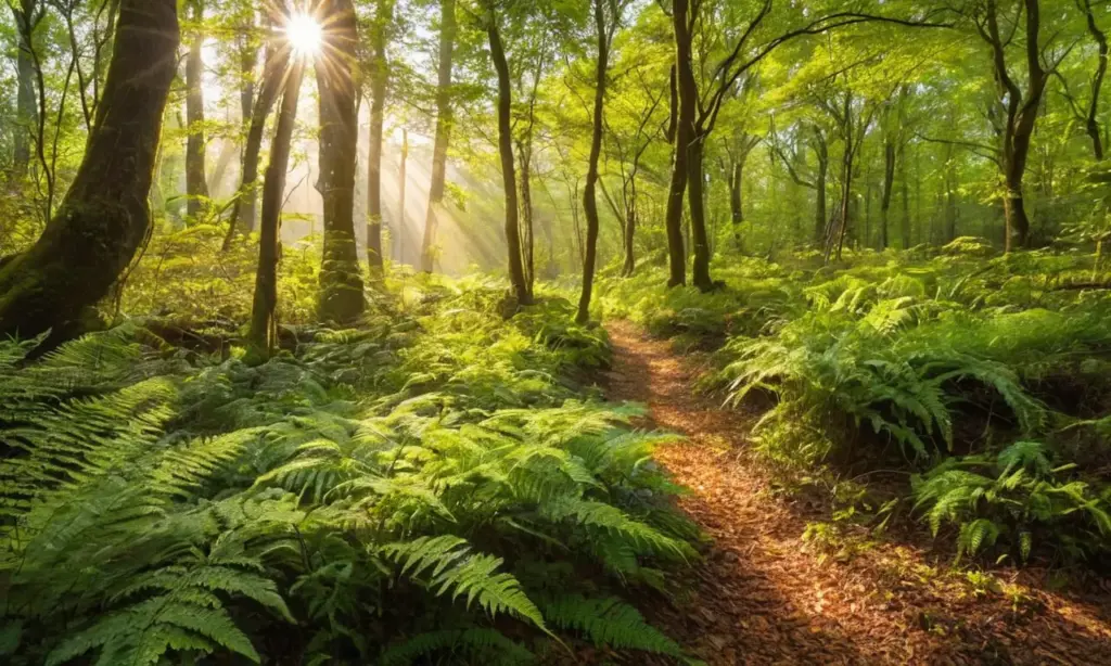 Bosque vibrante con luz y vida
